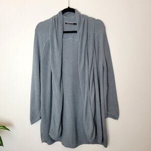 PERUVIAN CONNECTION Blue Pima Cotton Open Front Cardigan Sweater Size Large